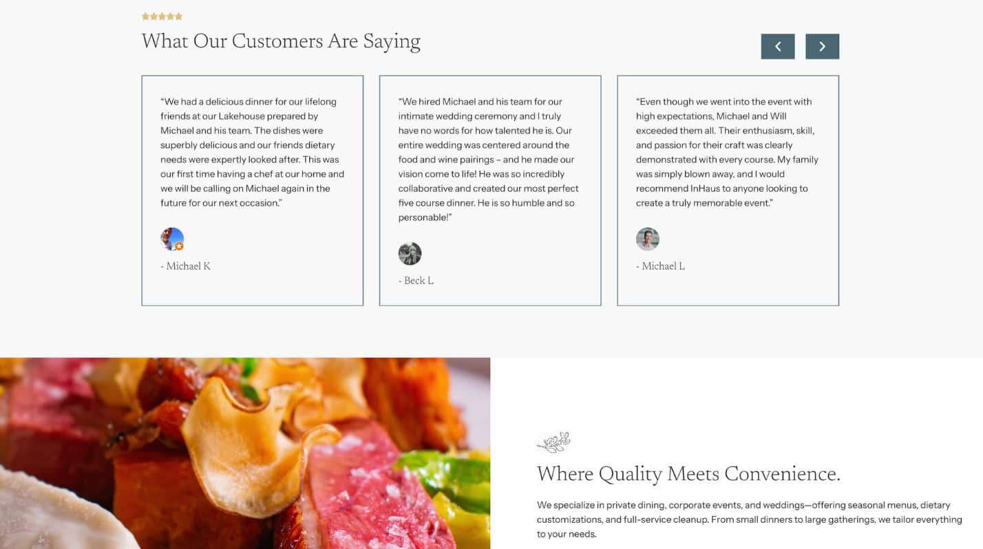 InHaus Cooking Website Screenshot